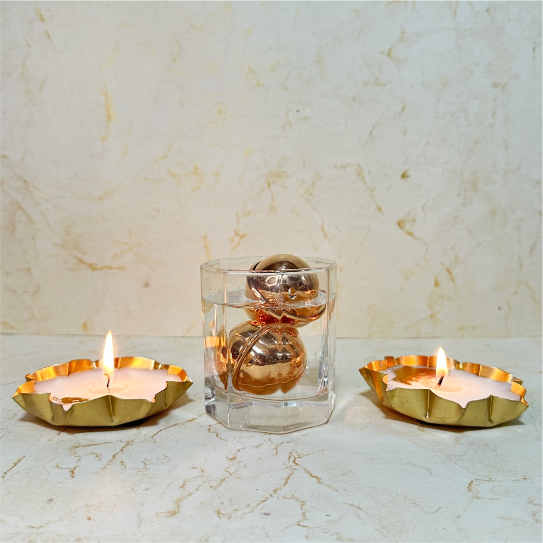 Copper Water Chargers & Lotus Diyas Gift Set Copper Water Chargers & Lotus Diyas Gift Set - Image 1